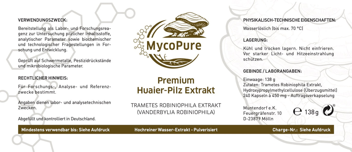 Huaier - Trametes robiniophila Murr. Auftragsverkapselung 240 Kapseln / 138g / Polysaccharide 67,9% Mind 42% Beta-Glucane garantiert