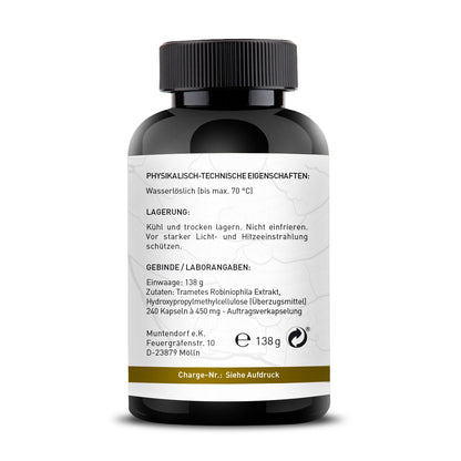 Huaier - Trametes robiniophila Murr. Auftragsverkapselung 240 Kapseln / 138g / Polysaccharide 67,9% Mind 42% Beta-Glucane