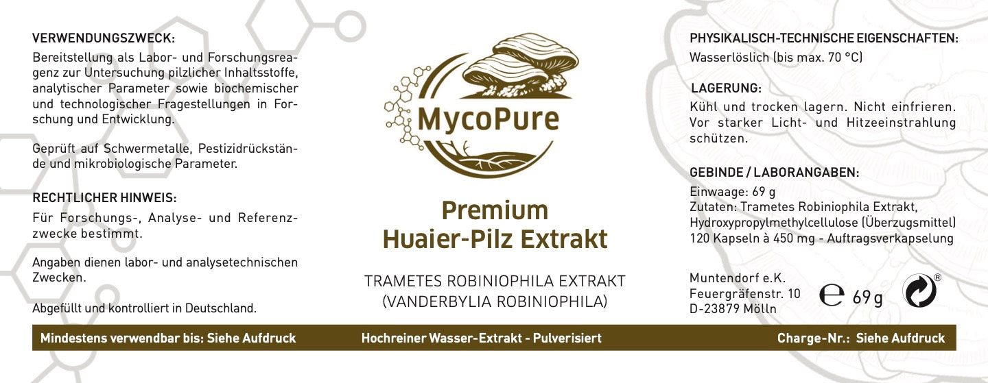 Huaier - Trametes robiniophila Murr. Auftragsverkapselung 120 Kapseln / 69g / Polysaccharide 67,9% Mind 42% Beta-Glucane garantiert